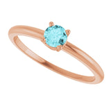 Round Blue Zircon Solitaire Ring in Rose Gold