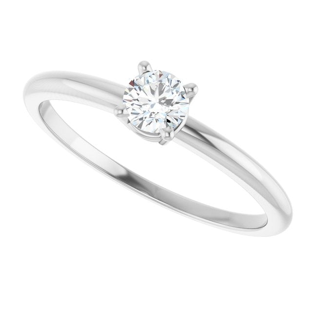 Round White Sapphire Solitaire Ring in White Gold
