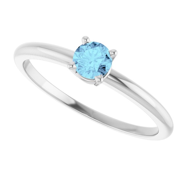 Round Aquamarine Solitaire Ring in Platinum