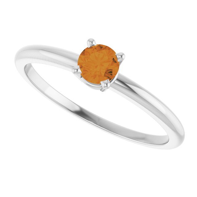 Round Citrine Solitaire Ring in White Gold