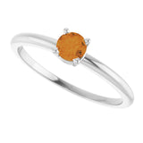 Round Citrine Solitaire Ring in White Gold