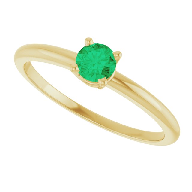 Round Emerald Solitaire Ring in Yellow Gold