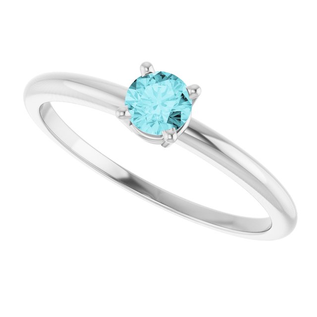 Round Blue Zircon Solitaire Ring in White Gold