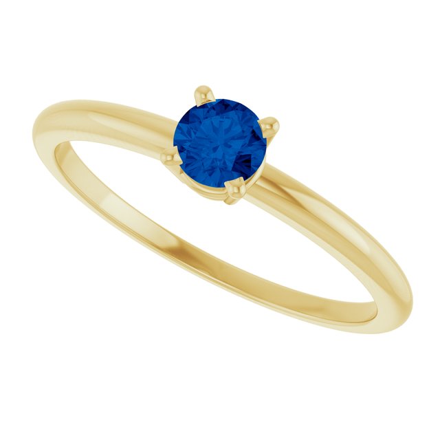 Round Lab-Grown Blue Sapphire Youth Ring in Gold