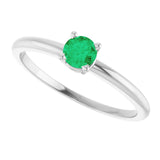 Round Emerald Solitaire Ring in White Gold