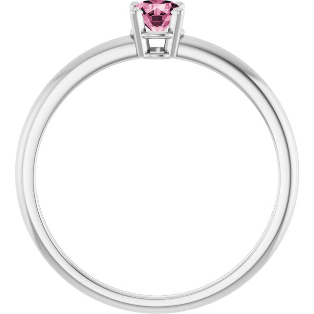 Round Pink Tourmaline Solitaire Ring in Gold and Platinum