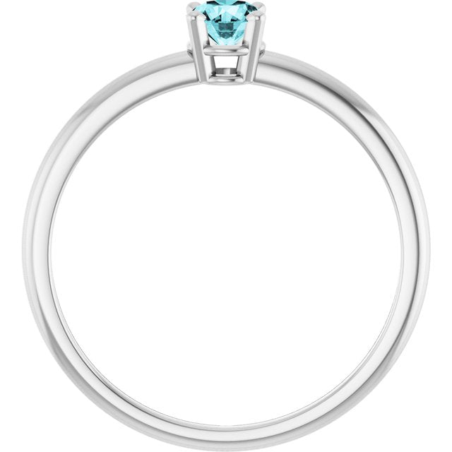 Round Blue Zircon Solitaire Ring in White Gold