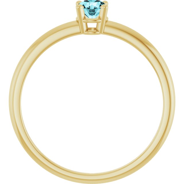 Round Blue Zircon Solitaire Ring in Yellow Gold