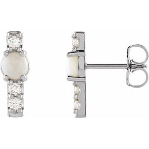 Ethiopian Opal & Diamond Round Bar Earrings in Gold and Platinum