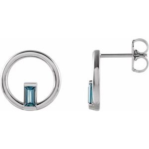 London Blue Topaz Baguette Stud Earrings in Gold and Platinum