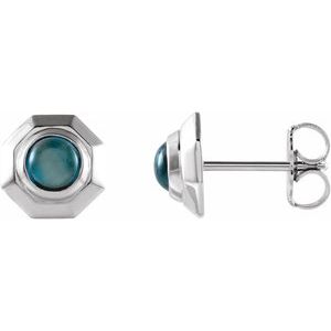 London Blue Topaz Round Geometric Stud Earrings in Gold and Platinum
