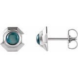London Blue Topaz Round Geometric Stud Earrings in Gold and Platinum