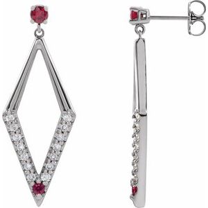 Ruby & Diamond Round Geometric Stud Earrings in Gold and Platinum