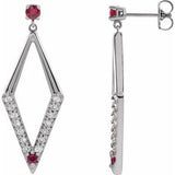Ruby & Diamond Round Geometric Stud Earrings in Gold and Platinum