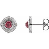 Rhodolite Garnet & Diamond Round Stud Earrings in Gold and Platinum