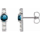 London Blue Topaz & Diamond Round Bar Earrings in Gold and Platinum