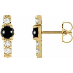 Black Onyx & Diamond Round Bar Earrings in Gold and Platinum