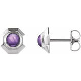 Amethyst Round Geometric Stud Earrings in Gold and Platinum