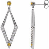 Yellow Sapphire & Diamond Round Geometric Stud Earrings in Gold and Platinum