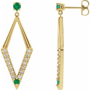Emerald & Diamond Round Geometric Stud Earrings in Gold and Platinum