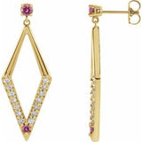 Pink Sapphire & Diamond Round Geometric Stud Earrings in Gold and Platinum