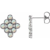 Ethiopian Opal & Diamond Round Geometric Stud Earrings in Gold and Platinum