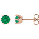Emerald & Diamond Round Crown Stud Earrings in Gold and Platinum