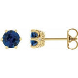 Blue Sapphire & Diamond Round Crown Stud Earrings in Gold and Platinum