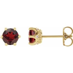 Mozambique Garnet & Diamond Round Crown Stud Earrings in Gold and Platinum