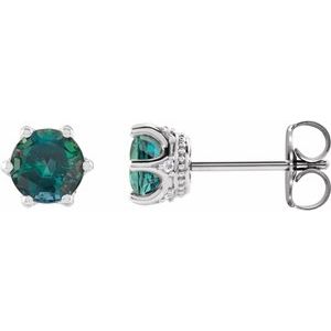 Alexandrite & Diamond Round Crown Stud Earrings in Gold and Platinum
