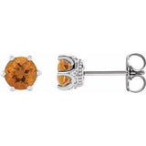 Citrine & Diamond Round Crown Stud Earrings in Gold and Platinum