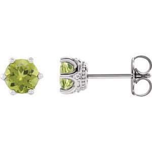 Peridot & Diamond Round Crown Stud Earrings in Gold and Platinum