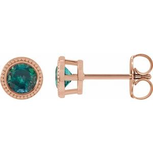Alexandrite Round Bezel-Set Stud Earrings in Gold and Platinum