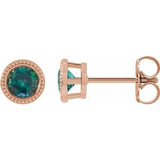 Alexandrite Round Bezel-Set Stud Earrings in Gold and Platinum
