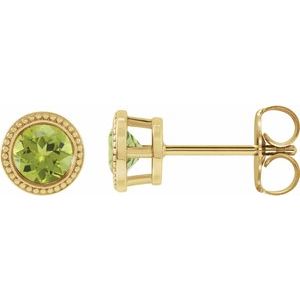 Peridot Round Bezel-Set Stud Earrings in Gold and Platinum