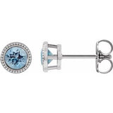 Aquamarine Round Bezel-Set Stud Earrings in Gold and Platinum