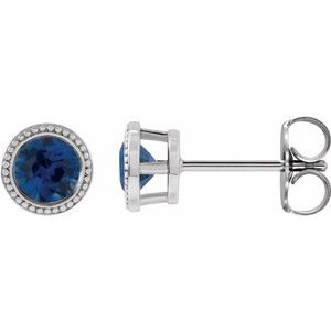 Blue Sapphire Round Bezel-Set Stud Earrings in Gold and Platinum