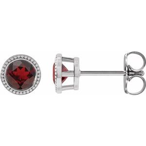 Mozambique Garnet Round Bezel-Set Stud Earrings in Gold and Platinum