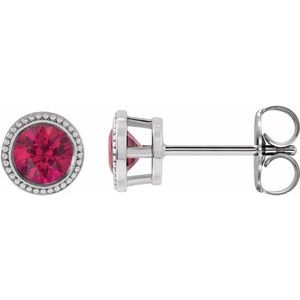 Ruby Round Bezel-Set Stud Earrings in Gold and Platinum