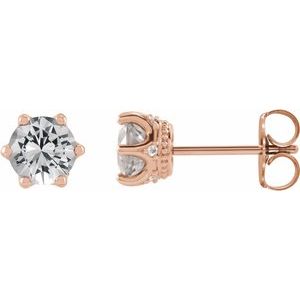White Sapphire & Diamond Round Crown Stud Earrings in Gold and Platinum