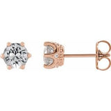 White Sapphire & Diamond Round Crown Stud Earrings in Gold and Platinum