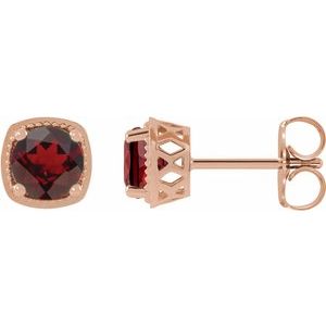 Mozambique Garnet Round Stud Earrings in Gold and Platinum
