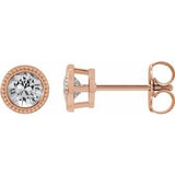 White Sapphire Round Bezel-Set Stud Earrings in Gold and Platinum