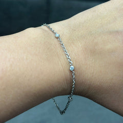 Round Bezel Set Lab Grown Diamond Chain Bracelet in 925 Sterling Silver