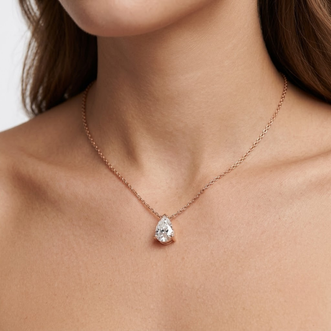 Lab Grown Pear Diamond Solitaire Necklace | Solitaire Necklace With Chain
