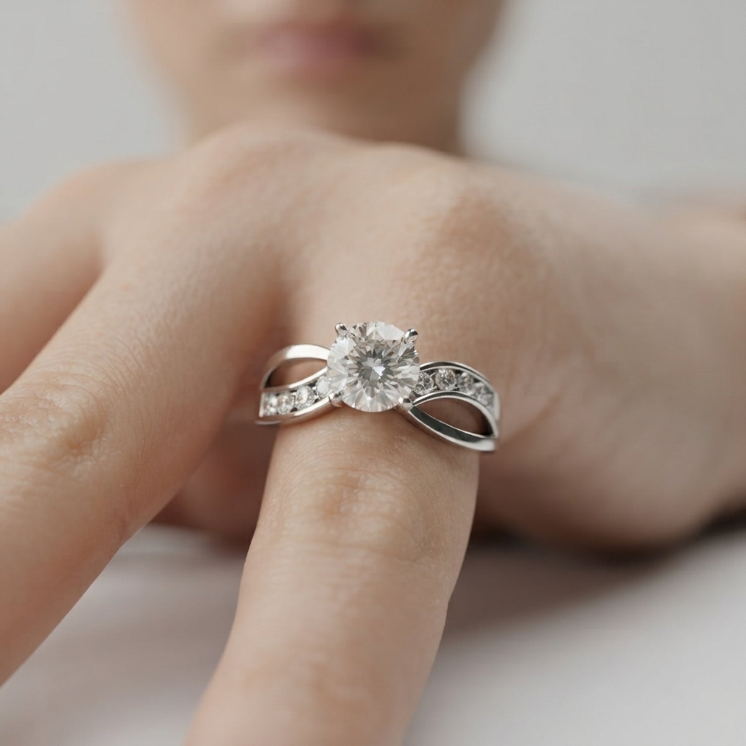 Refined Bypass Round Diamond Engagement Ring — 9K/18K Gold & Platinum