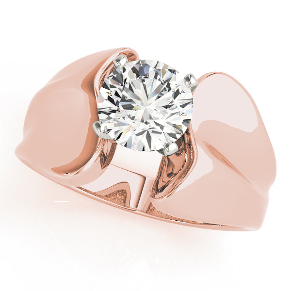 Sculpted Solitaires Any Shape Round Diamond Engagement Ring — 9K/18K Gold & Platinum