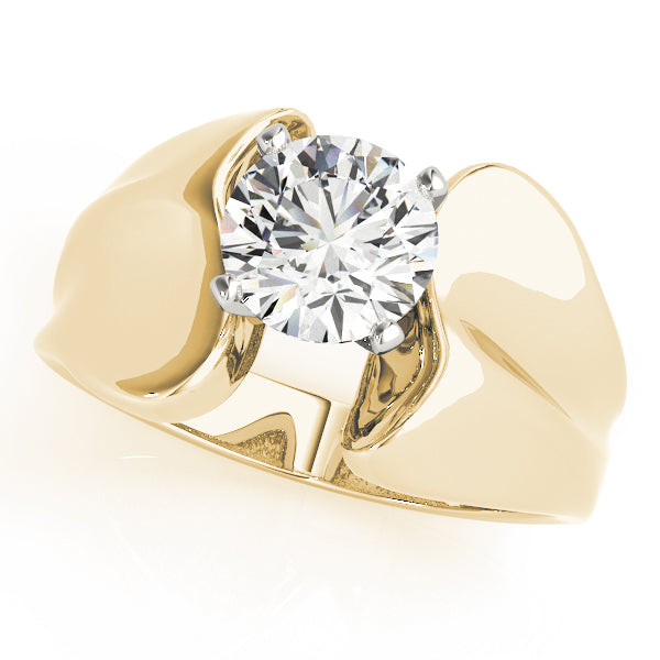 Sculpted Solitaires Any Shape Round Diamond Engagement Ring — 9K/18K Gold & Platinum