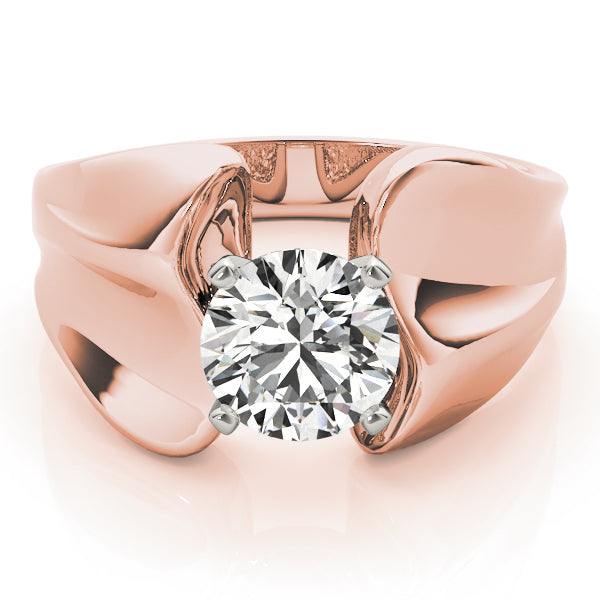 Sculpted Solitaires Any Shape Round Diamond Engagement Ring — 9K/18K Gold & Platinum