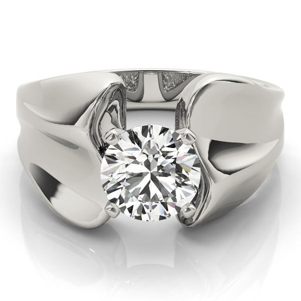 Sculpted Solitaires Any Shape Round Diamond Engagement Ring — 9K/18K Gold & Platinum